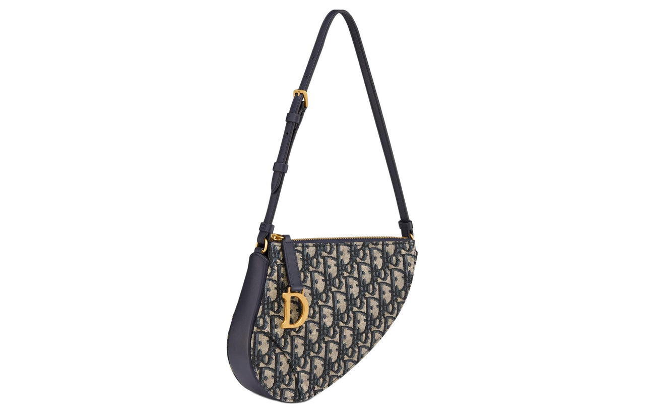 DIOR Jacquard Fabric Saddle Bag Handbag Shoulder Bag Women's Blue