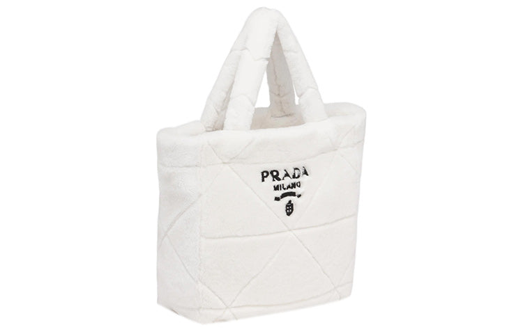 PRADA Quilting Shearling Tote Bag, Shopping Bag, Handbag Women's White/Black