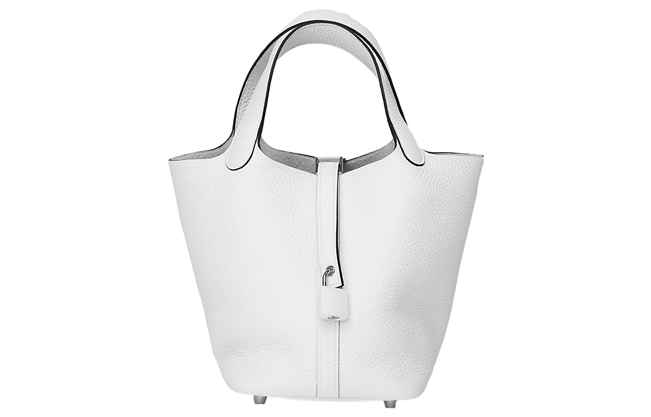 HERMES Picotin Lock Clemence Bullock Leather Basket Bag Handbag 18 Women's 0U New White
