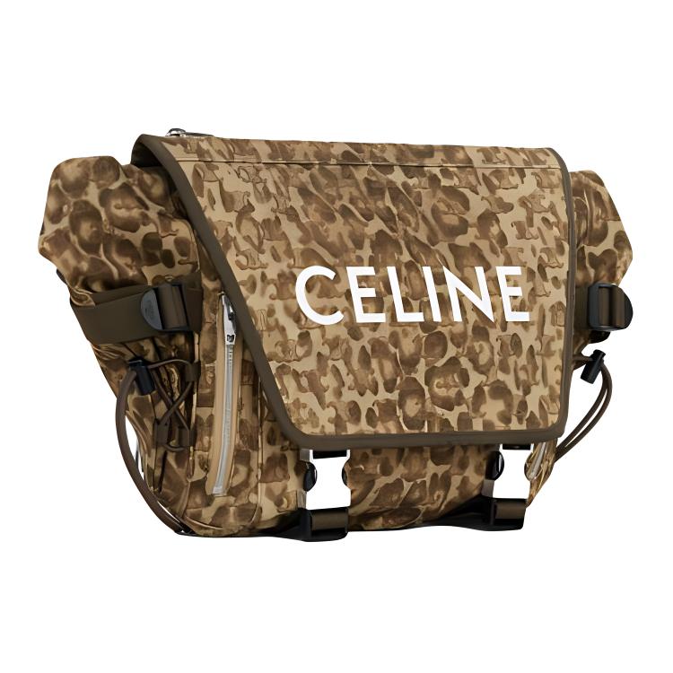 CELINE Fabric Messenger Bag Shoulder Bag Crossbody Bag Medium Size Men's Leopard Multicolor Khaki