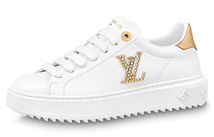 LOUIS VUITTON Time Out Sneakers 'White With Gold Rhinestone Logo' Women's