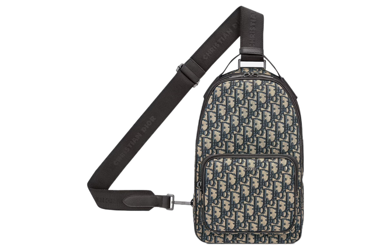 DIOR Oblique Jacquard Fabric Crossbody Bag, Shoulder Bag Men's Beige & Black