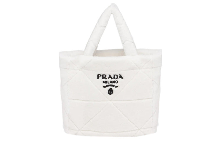 PRADA Quilting Shearling Tote Bag, Shopping Bag, Handbag Women's White/Black