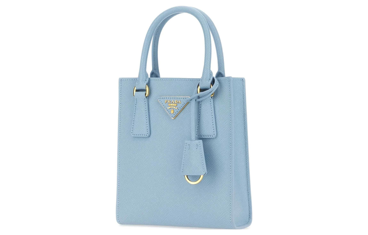 PRADA Saffiano Solid Color Leather Shoulder Bag, Crossbody Bag, Handbag Regular Women's Light Blue