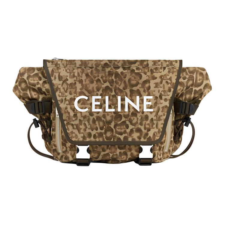 CELINE Fabric Messenger Bag Shoulder Bag Crossbody Bag Medium Size Men's Leopard Multicolor Khaki