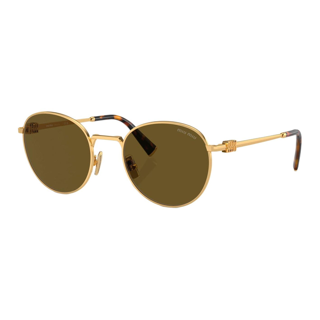 MIU MIU Eyewear MIU MIU Dark Brown And Gold Metal Frame Round Sunglasses