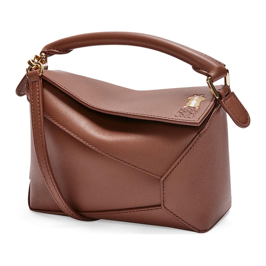 LOEWE Suna Fujita Collaboration Puzzle Nappa Cow Leather Shoulder Bag Crossbody Bag Handbag Mini Women's Cigar Color