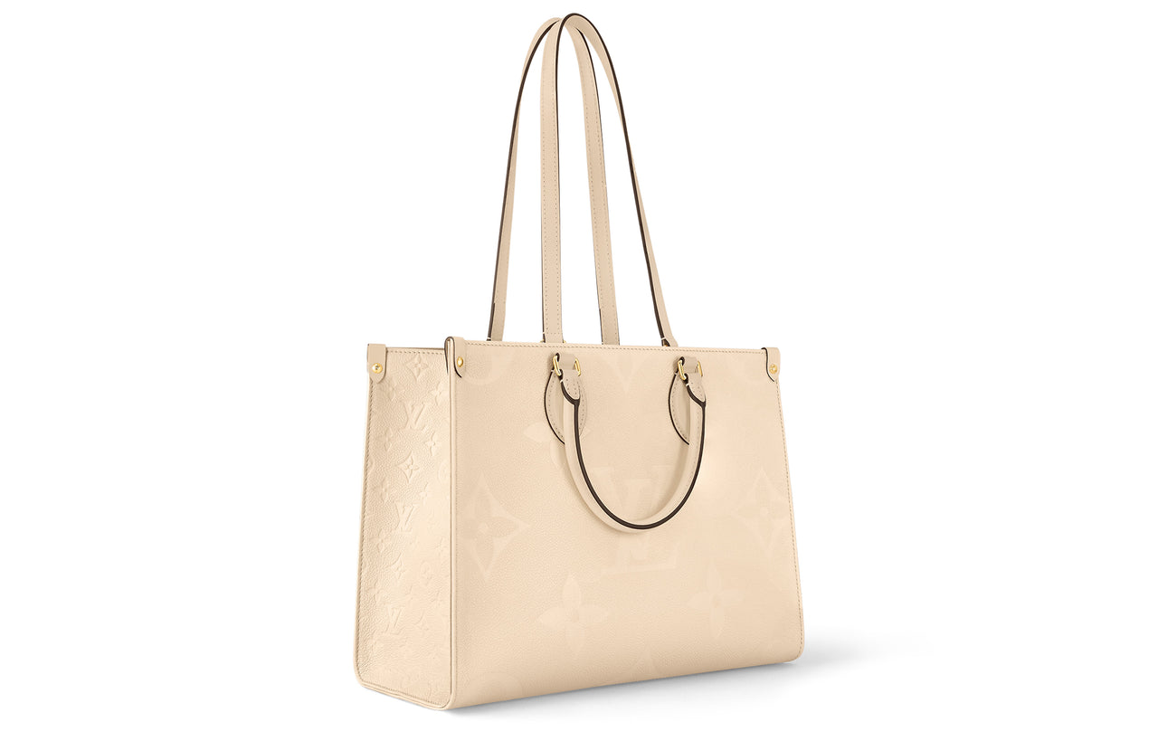 LOUIS VUITTON ONTHEGO Embossed Grained Cow Leather Tote Bag Shopping Bag Handbag Medium Size Women's Cream White
