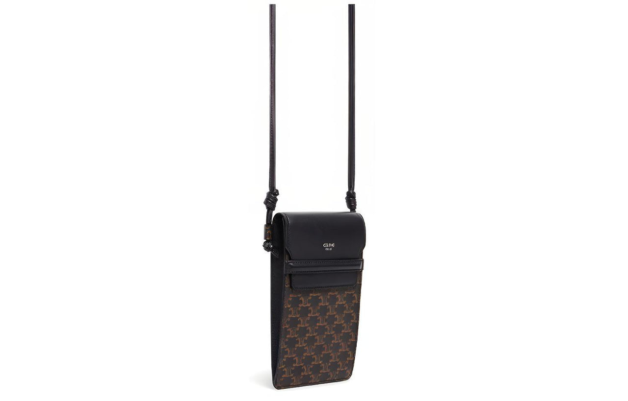 CELINE Triomphe Sheepskin Shoulder Bag, Crossbody Bag, Cell Phone Pouch Unisex Black