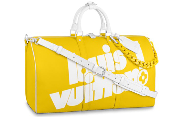 LOUIS VUITTON Keepall Bandouliere With Acetate Chain 55 Monogram Yellow