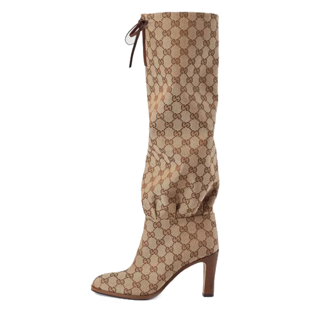 (WMNS) Gucci Lisa GG Canvas Mid-Heel Boots 'Beige Ebony' 551149-KY9V0-9770