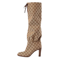 (WMNS) Gucci Lisa GG Canvas Mid-Heel Boots 'Beige Ebony' 551149-KY9V0-9770