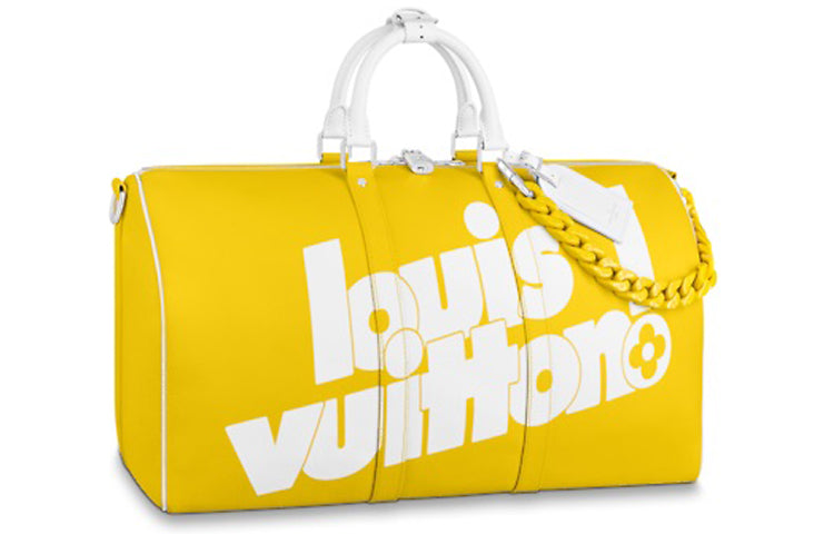 LOUIS VUITTON Keepall Bandouliere With Acetate Chain 55 Monogram Yellow