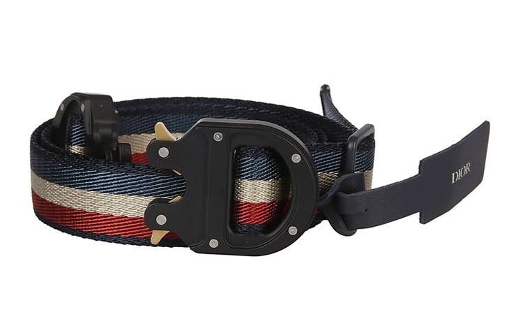 DIOR Stripes Logo Buckle Leather Belts Unisex