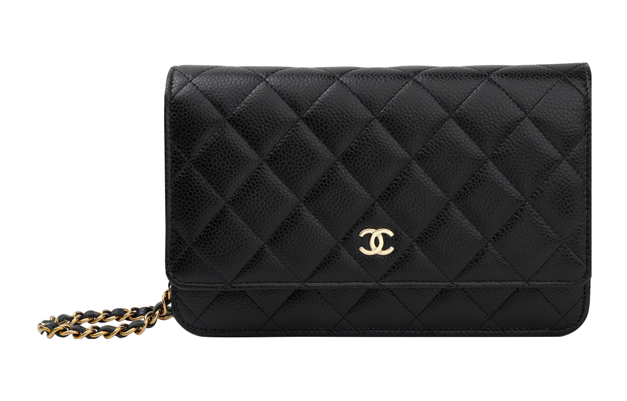 CHANEL Wallet On Chain Quilted Caviar Gold-tone Black