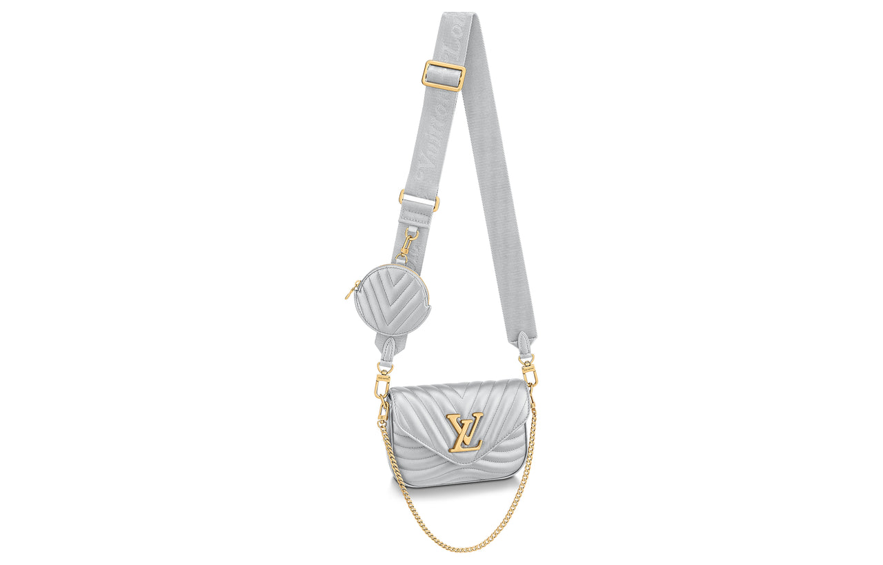 LOUIS VUITTON New Wave Cow Leather Shoulder Bag Crossbody Bag Women's Silver