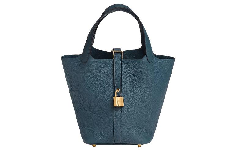HERMES Picotin Lock Clemence Bullock Leather Basket Bag Handbag Bucket Bag Women's 7P Bleu De Prusse Prussian Blue