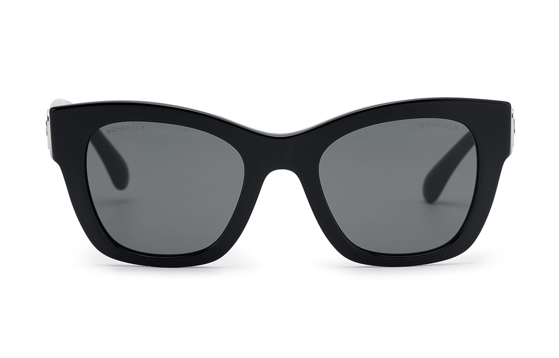 CHANEL Plate Frame Square Sunglasses Women's Black