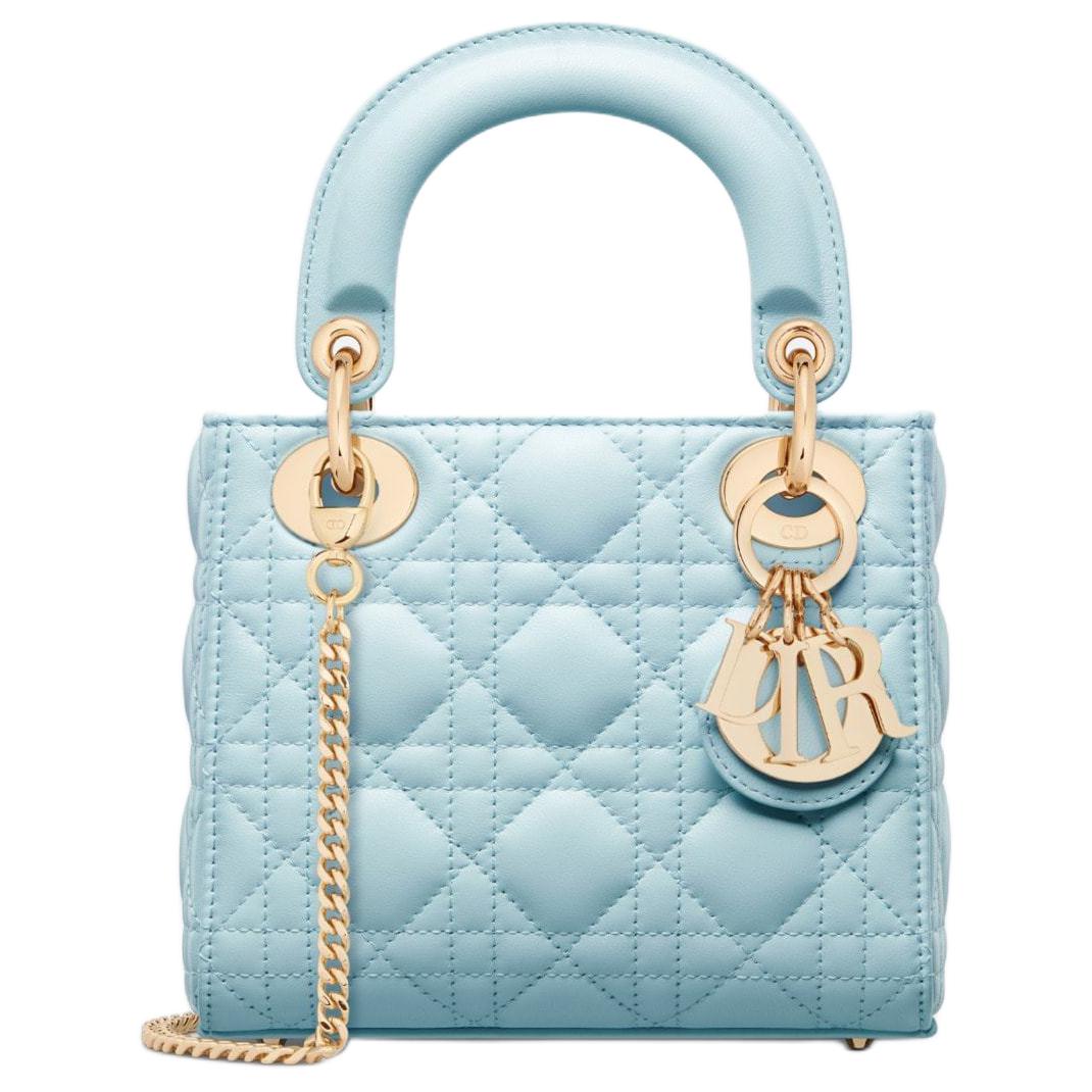 DIOR Lady Dior Wicker Pattern Sheepskin Lady Dior Bag, Shoulder Bag, Crossbody Bag, Handbag Mini Women's Space Blue