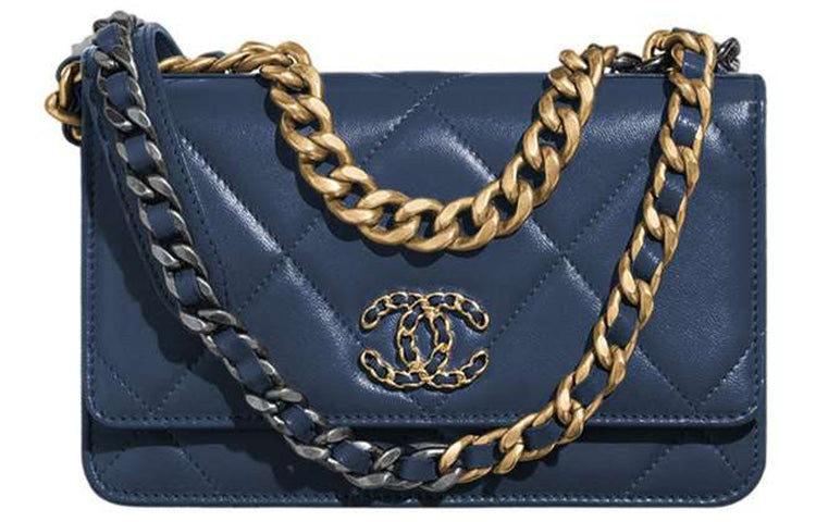 CHANEL 19Bag Lambskin Shoulder Bag Women's Marine Blue