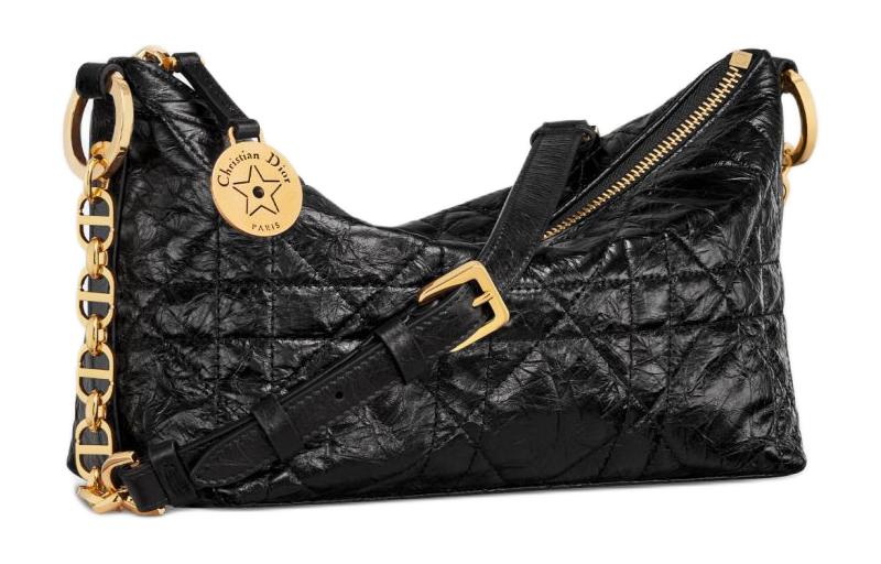 DIOR Wrinkled Cow Leather Portable Crossbody Bag, Shoulder Bag Women's Black