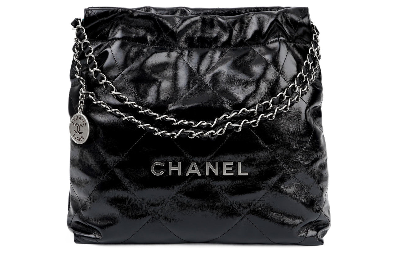 CHANEL 22Bag Smooth Finish Calfskin Tote Bag Shopping Bag Crossbody Bag Shoulder Bag Small Size Women's Black
