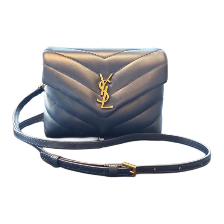 SAINT LAURENT Quilting Calfskin Crossbody Bag Women's Marine Blue