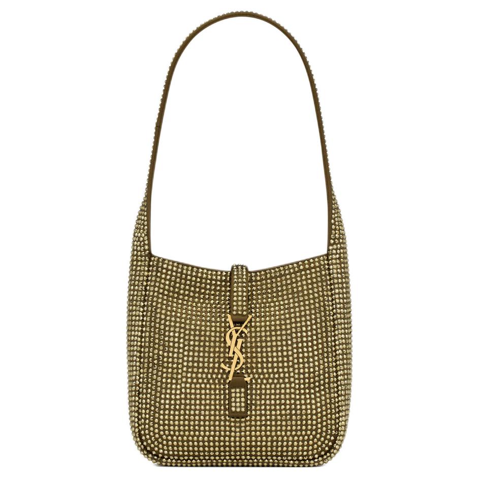 SAINT LAURENT LE5A7 Rhinestone Brocade Satin Handbag Shoulder Bag Women's Yellow Brown