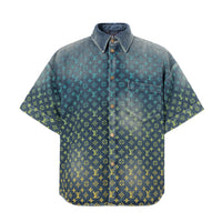 LOUIS VUITTON SS23 Rainbow Monogram Short-Sleeve Denim Shirt Indigo Blue