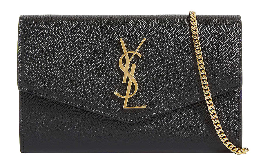 SAINT LAURENT Uptown Chain Wallet Grain De Poudre Black