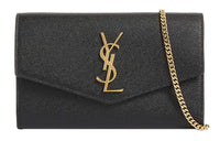 SAINT LAURENT Uptown Chain Wallet Grain De Poudre Black