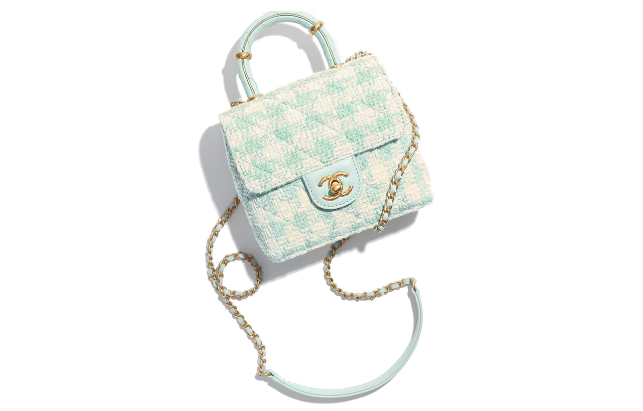 CHANEL Tweed Mixed With Lambskin Flap Bag Shoulder Bag Crossbody Bag Handbag Mini Women's Light Blue