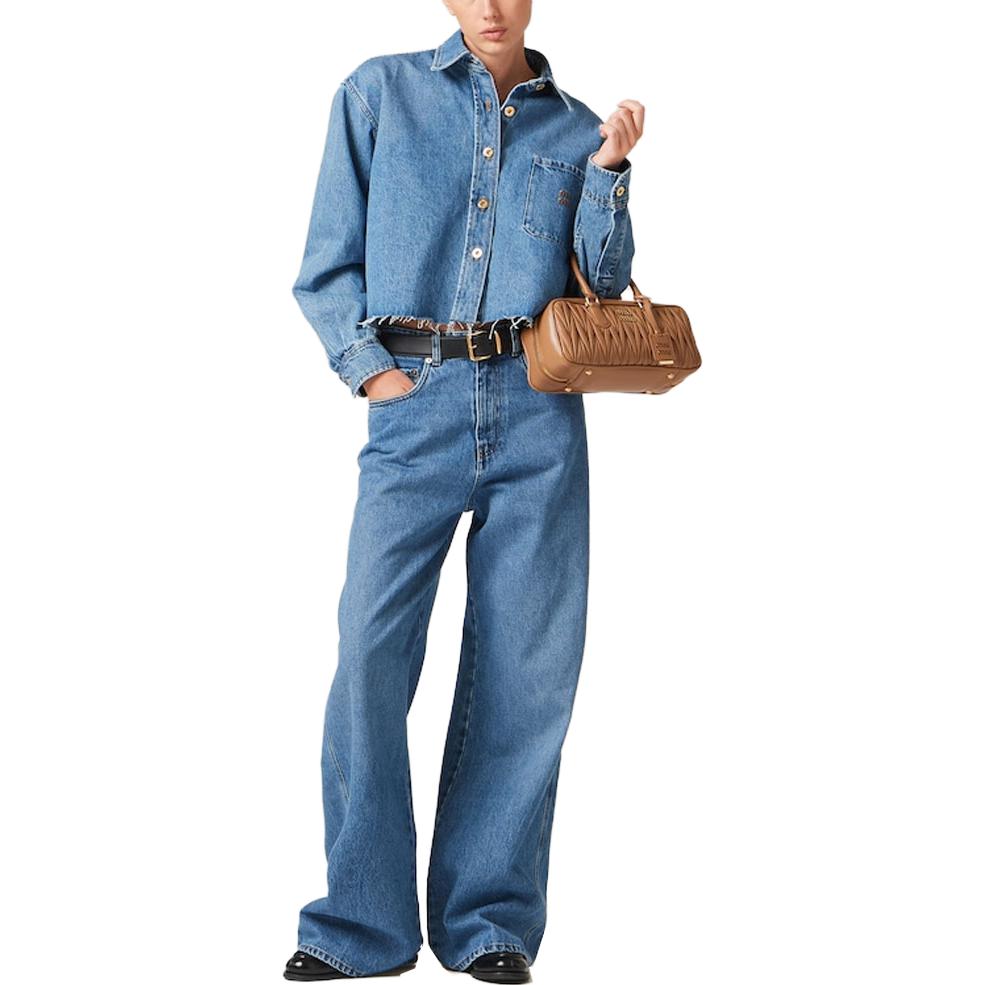 MIU MIU Logo embroidered Cropped Denim Shirt