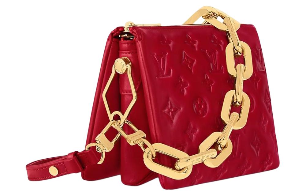LOUIS VUITTON Sheepskin And Leather Pillow Bag Chain Handbag Shoulder Bag Crossbody Bag Small Size Women's Nautical Red