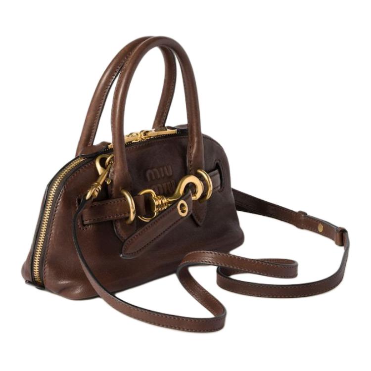 MIU MIU Leather Shoulder Bag Crossbody Bag Handbag Mini Women's Heatherwood