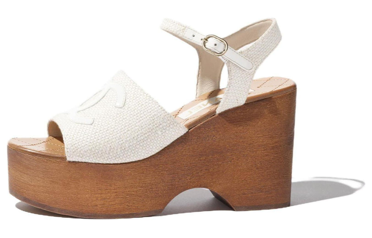 CHANEL Strap Sandals 10cm Women's White