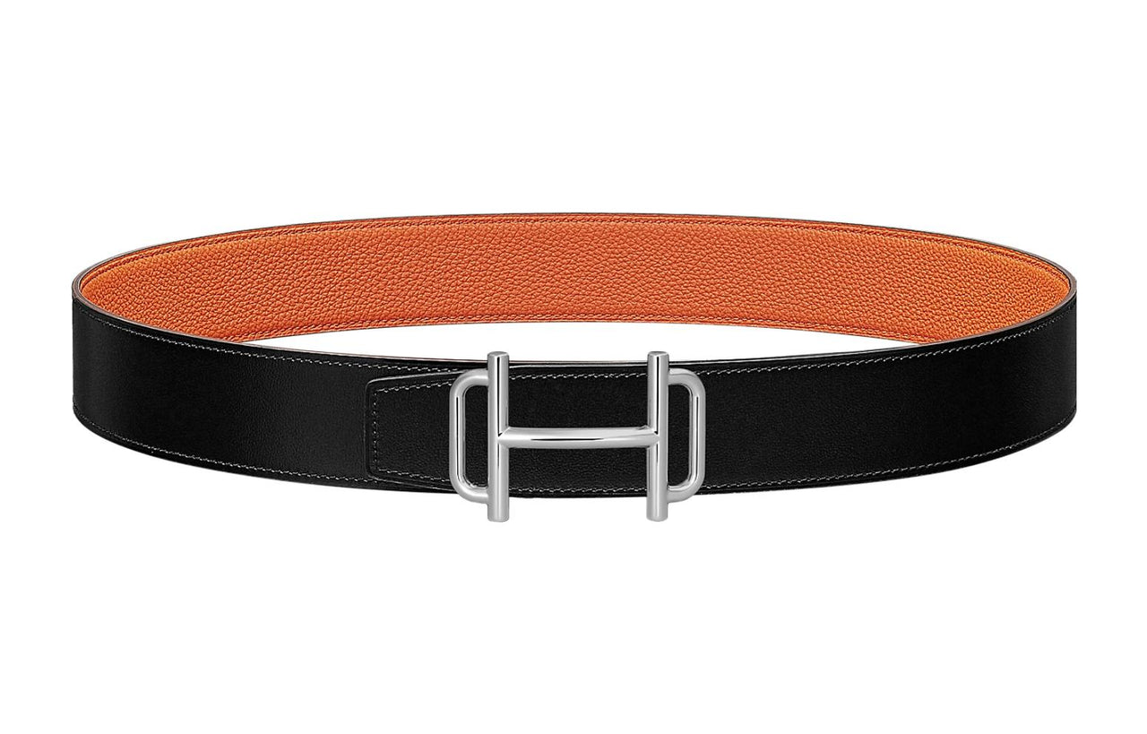 HERMES Leather Belts Men Black/Orange