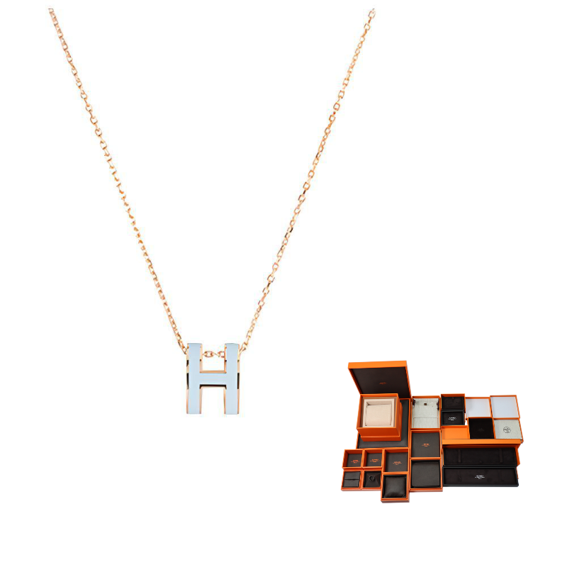 HERMES POP H Collection Metal Necklaces Women's Rose Gold