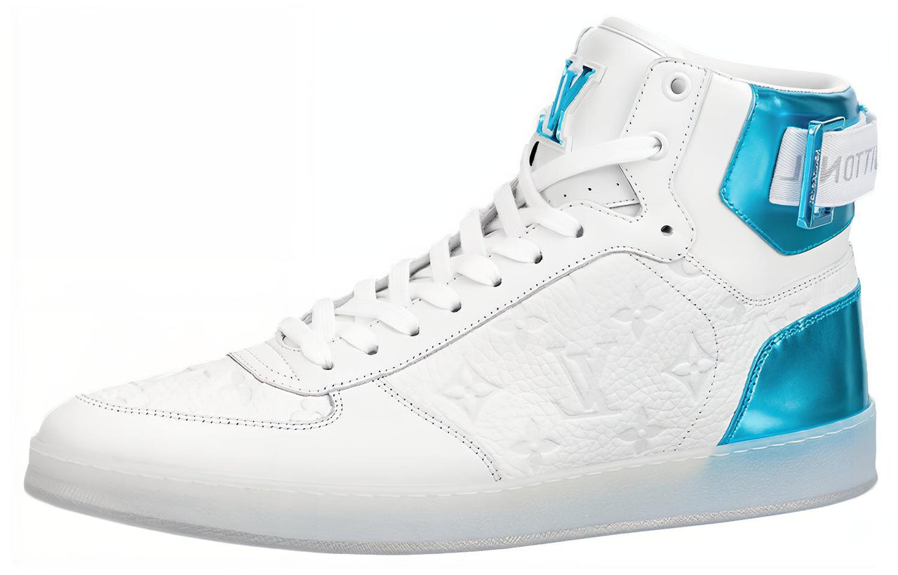 LOUIS VUITTON Rivoli Ankle Sneakers 'White Monogram with Metallic Blue' 1A8V8Q