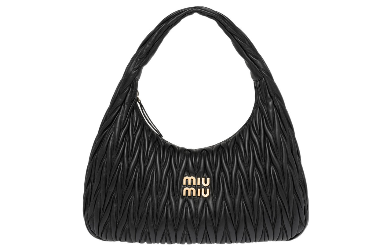 MIU MIU Nappa Leather Hobo Bag Handbag Women's Black