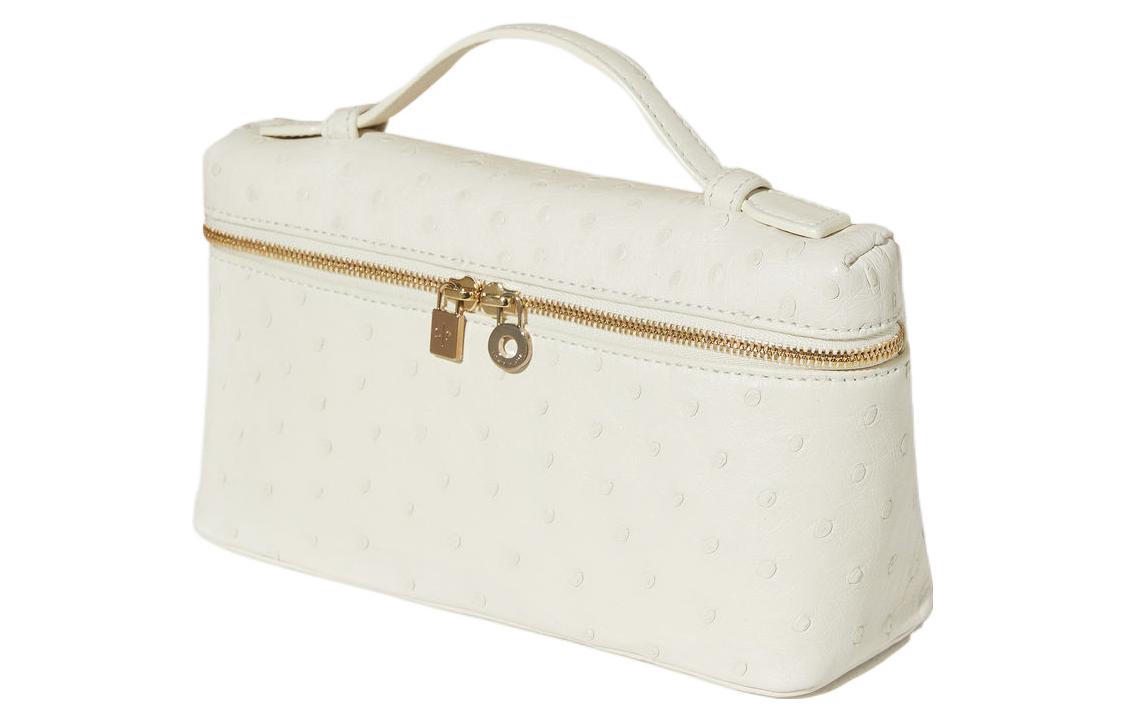 Loro Piana Ostrich Leather With Lambskin Accents Handbag Shoulder Bag Crossbody Bag Regular Women's Mint White