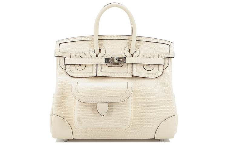 HERMES Birkin Canvas With Swift Birkin Bag Handbag Medium Size Women's I2 Nata Cream White