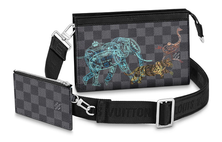 LOUIS VUITTON Gaston WW Coated Canvas Passport Holder Card Holder Crossbody Bag Men's Gray Black