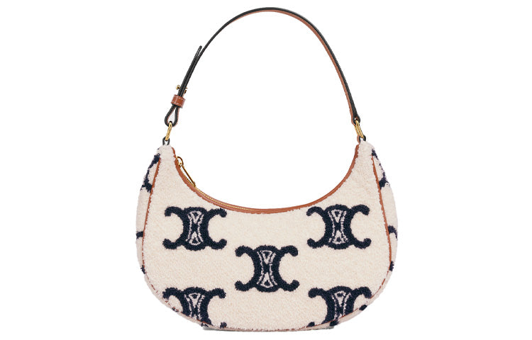CELINE TriompheAVA Plush Fabric Shoulder Bag Handbags Women's Navy/Tan