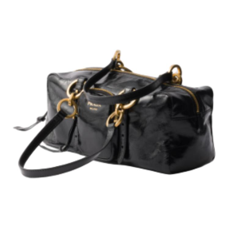 PRADA Cow Leather One Shoulder Handbag Medium Size Women's Black