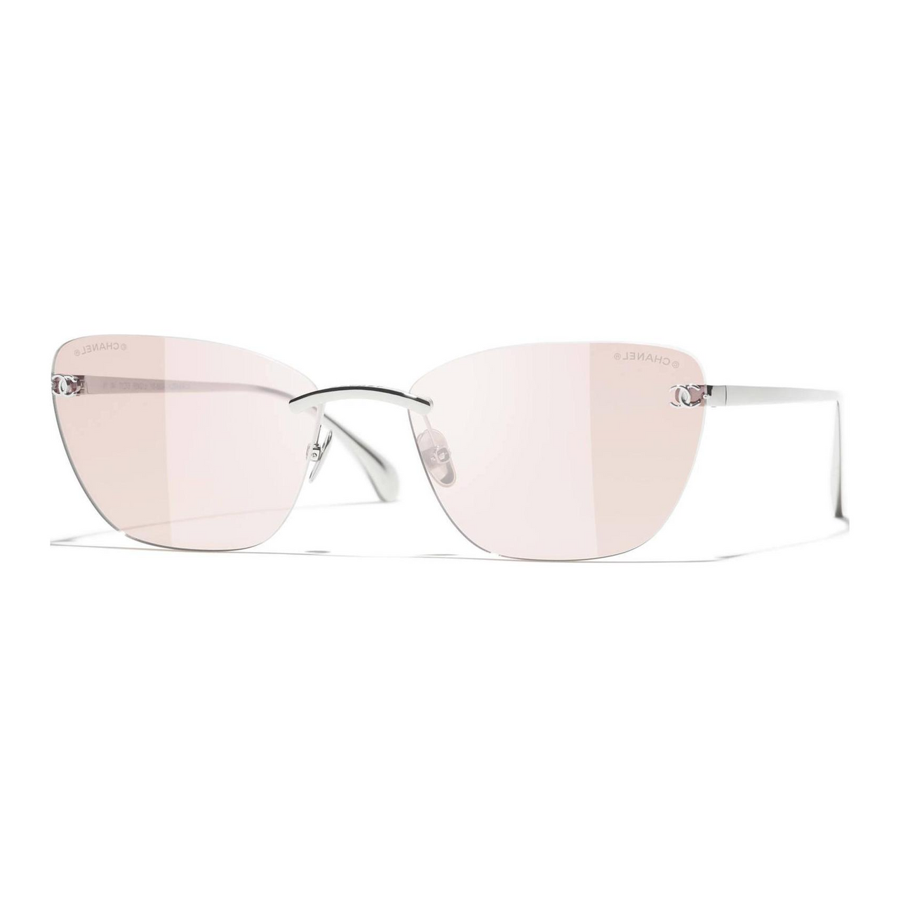 CHANEL Titanium Cat Eye Sunglasses Unisex Silver