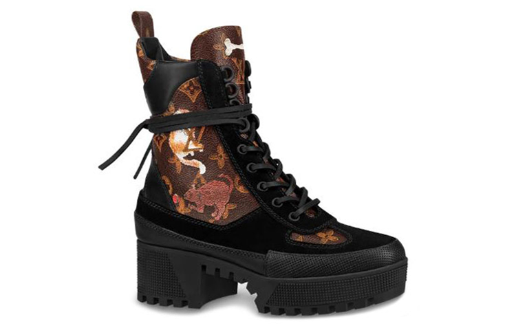 LOUIS VUITTON Lv Laureate Thick Sole Martin Boots Black Brown Women's