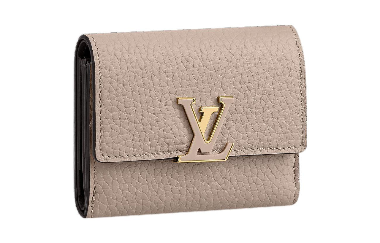 LOUIS VUITTON Capucines Cow Leather Capson Wallet Coin Purse Regular Women's Gray