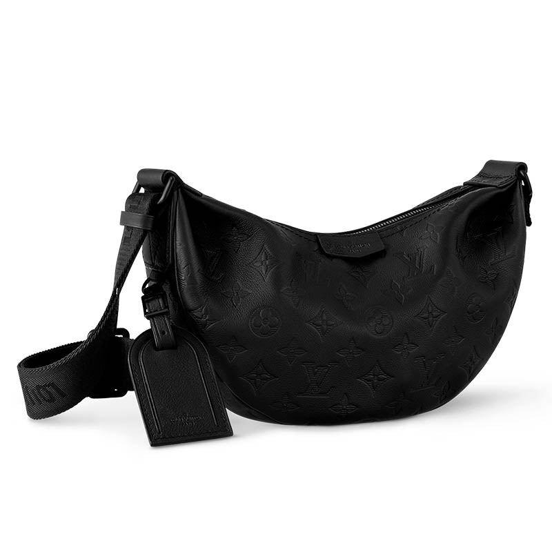 LOUIS VUITTON Monogram Shadow Embossed Cow Leather Crossbody Bag Shoulder Bag Small Size Men's Black