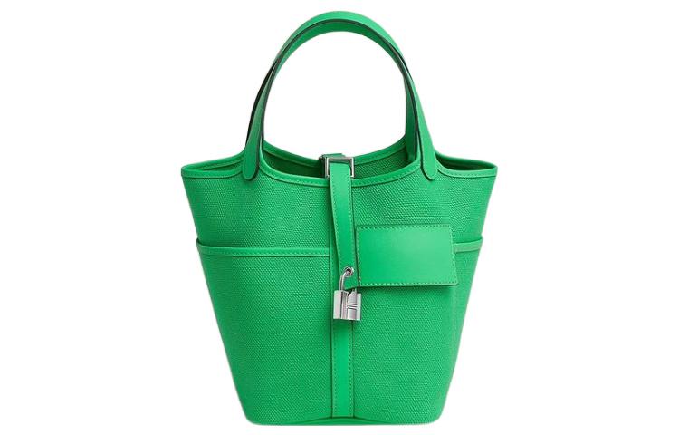 HERMES Picotin Lock Goeland Canvas With Swift Calfskin Basket Bag Handbag Bucket Bag 18 Women's Green